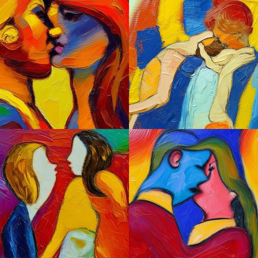 Passioned Kiss in Neo-Impressionistic Expressionist Style