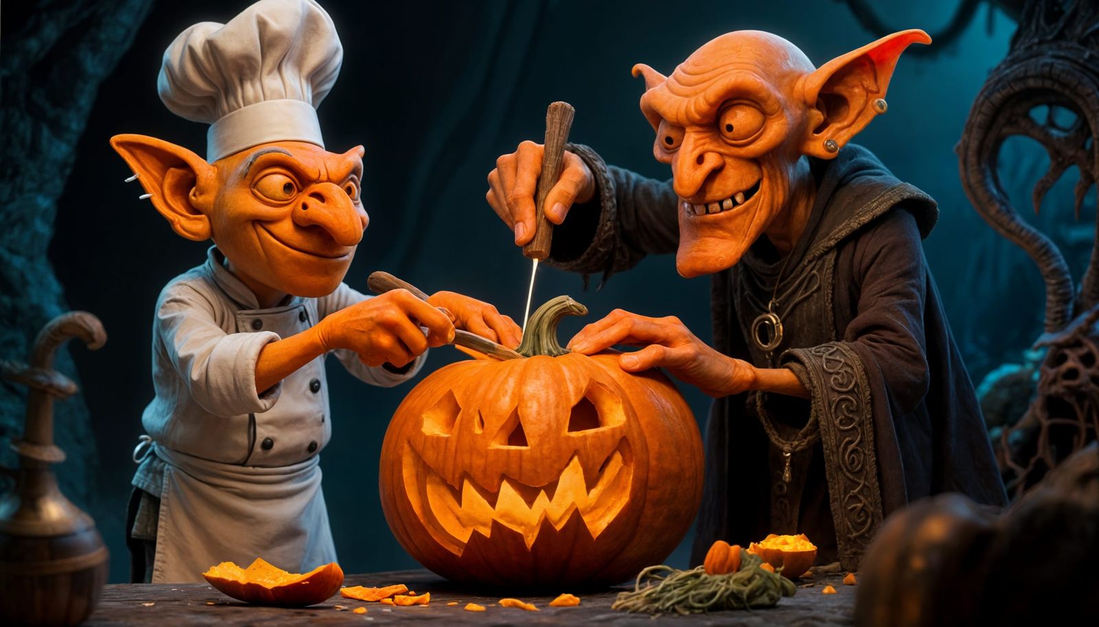 Goblin Cook and Lore Keeper Carving Jack O'Lanterns