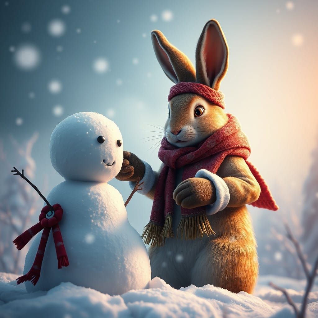 Fantastical Bunny Creates Winter Wonderland Snowman