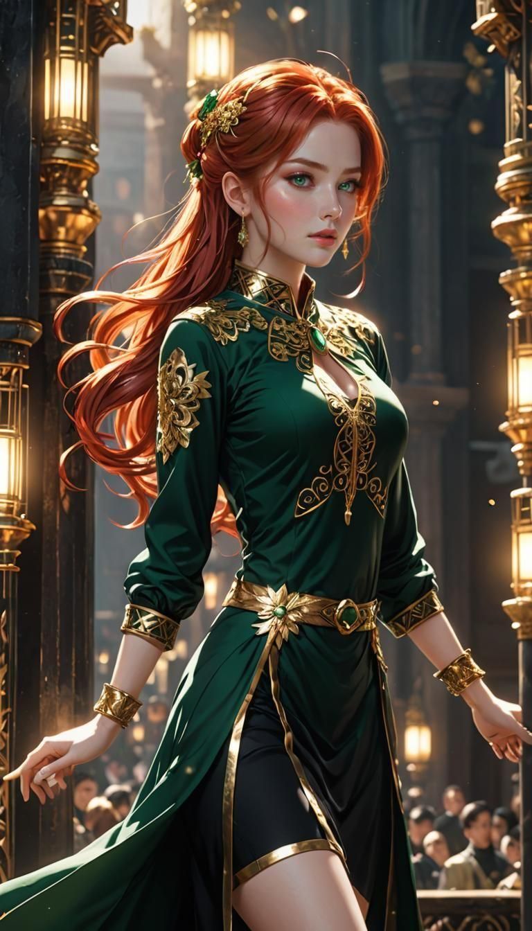 Anime Girl in Black and Gold Tunic