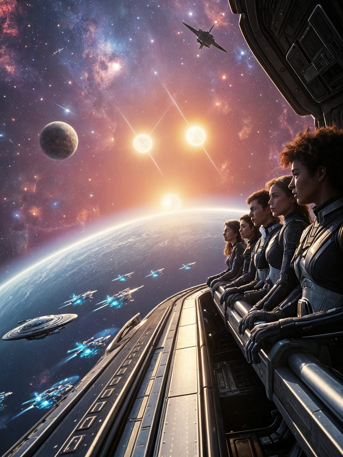 Futuristic Starship Soaring Through Radiant Nebula