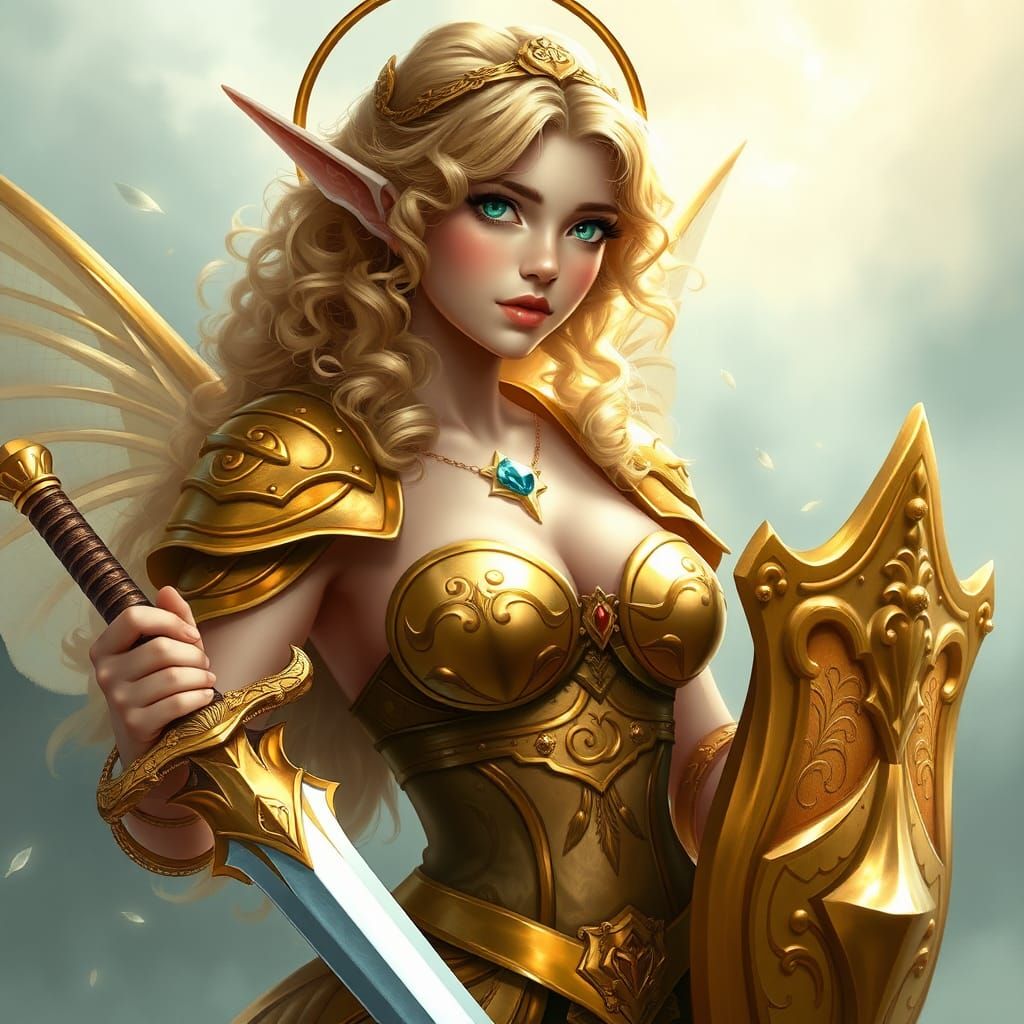 Elf Warrior with Diamond Sword in Fantasy Style