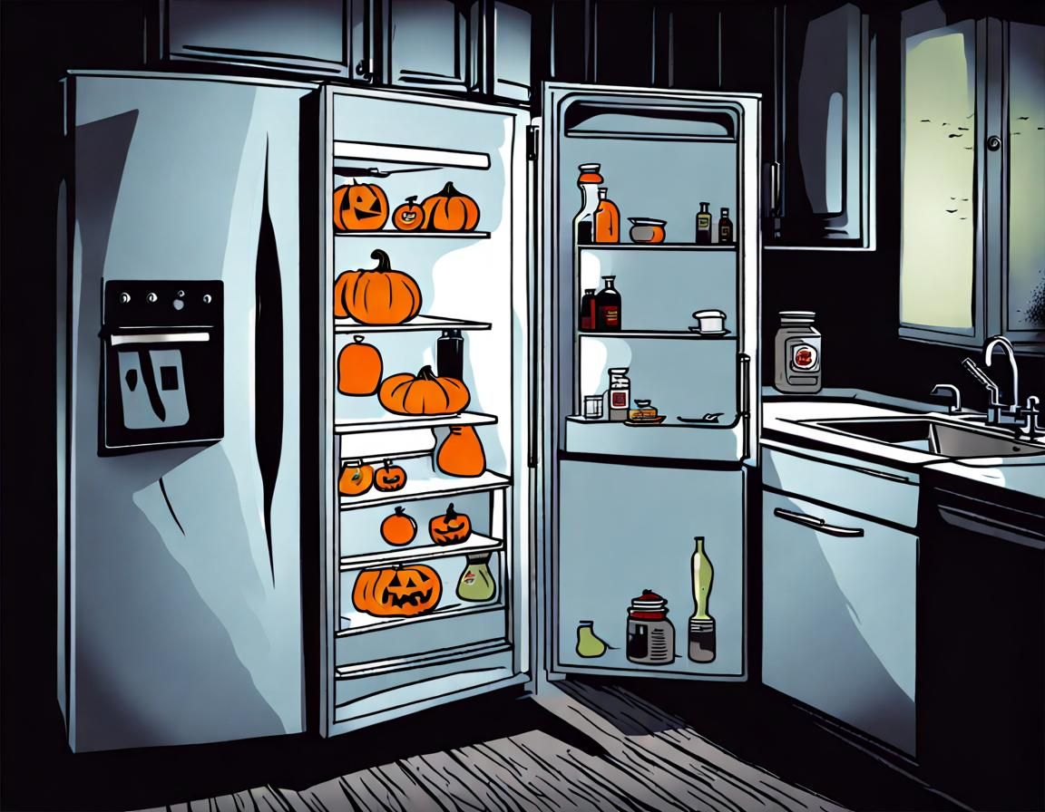 Spooky Ghost Refrigerator in a Haunted Kitchen