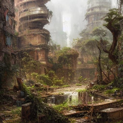 Giant Ants Society in Overgrown City Ruins