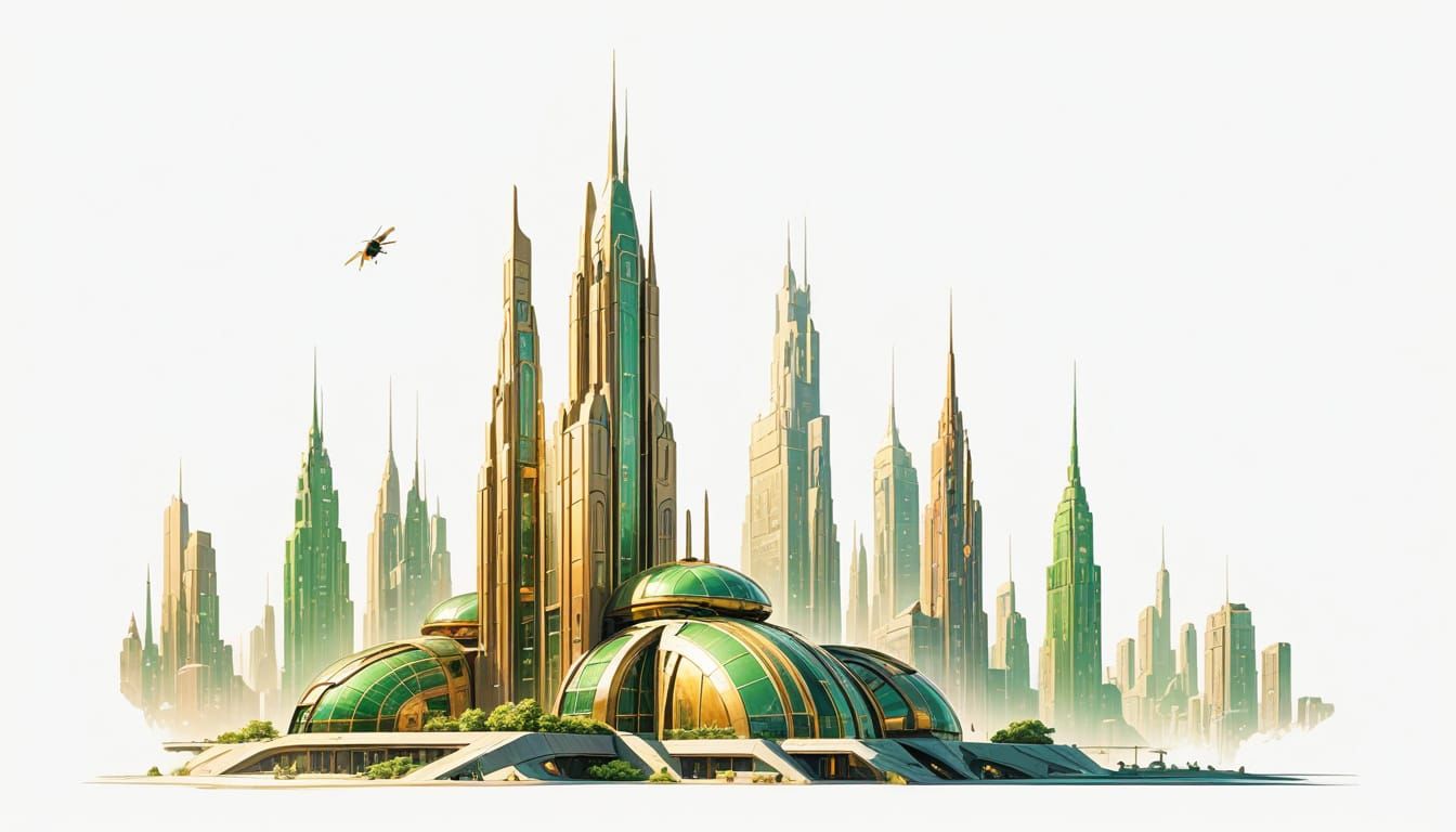 Futuristic City in Bronze and Gold: Sci-Fi Illustration