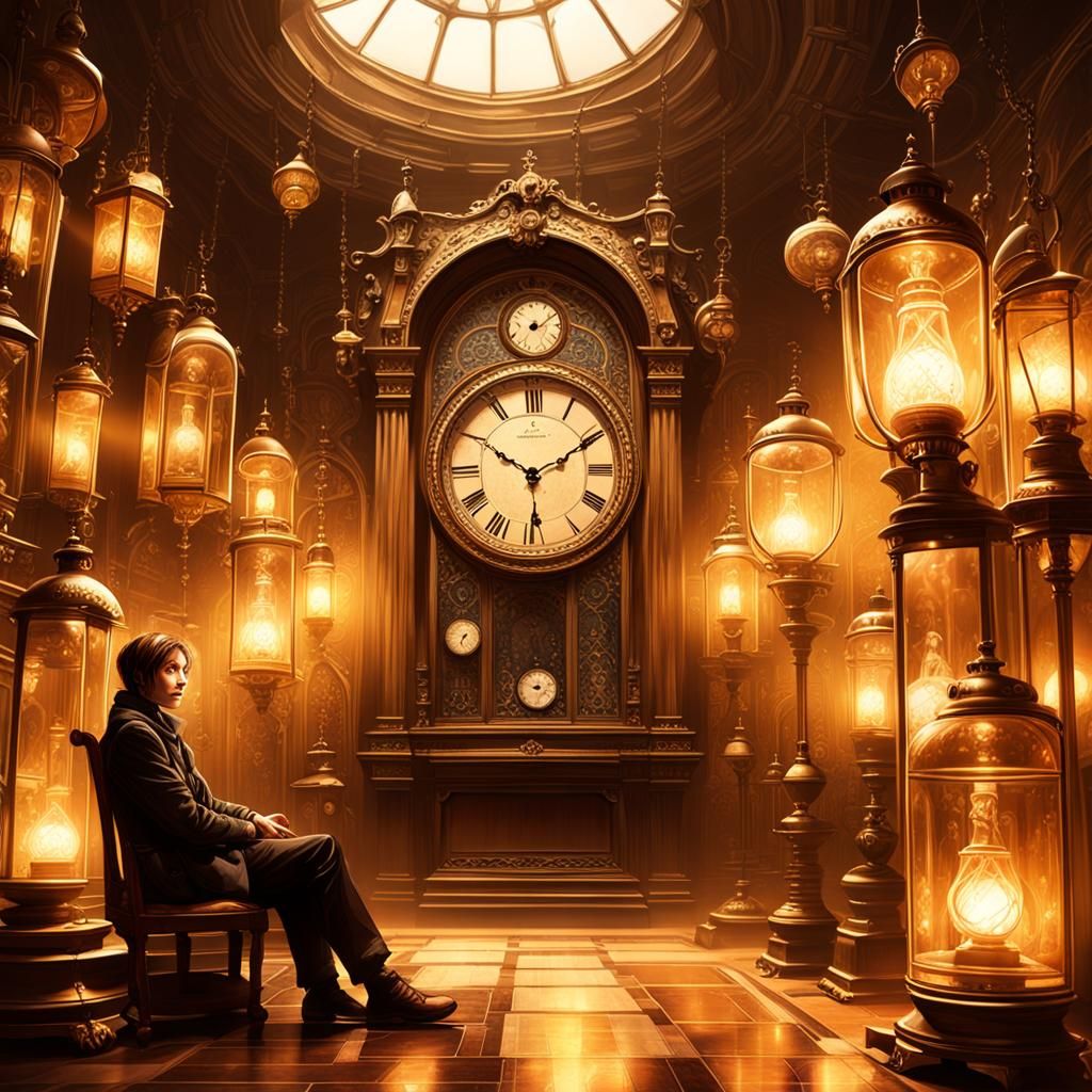 Ethereal Art: Figure in Room of Time, Hyper-Detailed