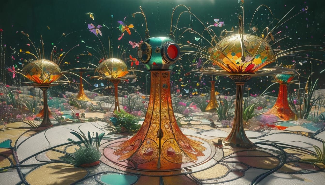 3D above view beautiful solarpunk aetherpunk idyllic utopian...