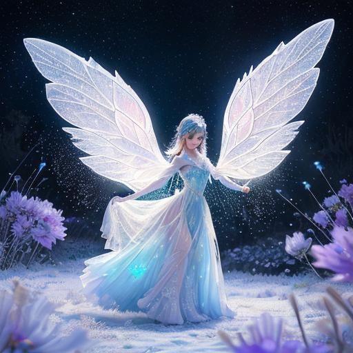 Luminous Fairy Dancing in a Frozen Flower: Impressionistic S...