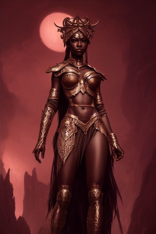 Detailed Ebony Goddess in Silver Armor, Digital Art