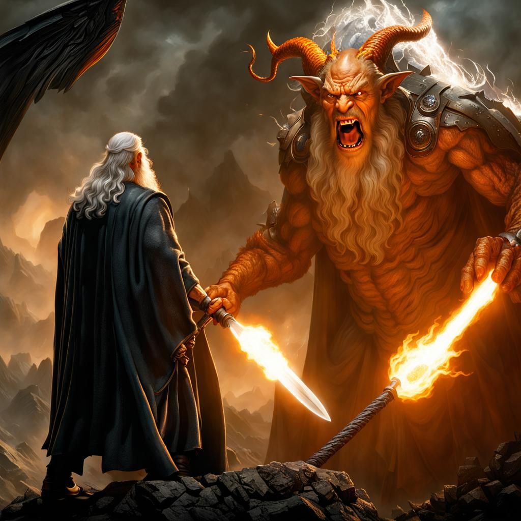 Epic Showdown: Balrog Confronts Gandalf