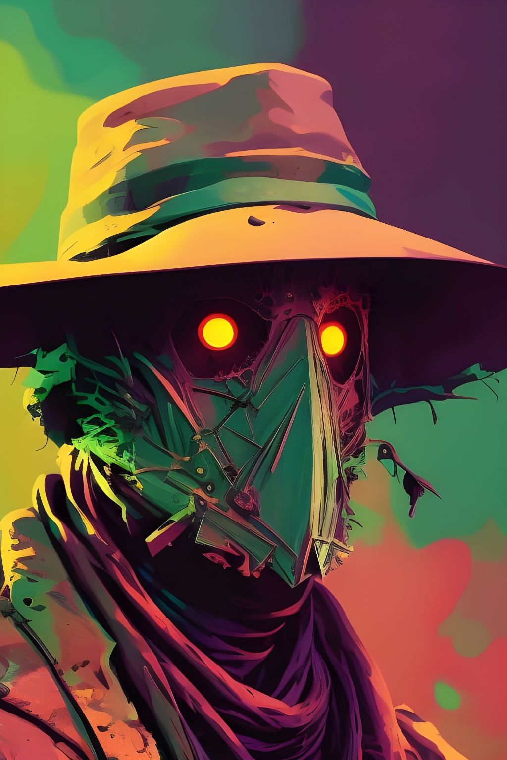 Scary Scarecrow Portrait in Cel-Shaded Style