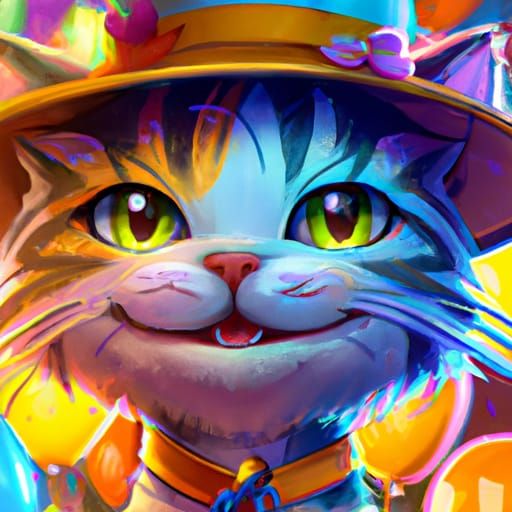 Festive Party Cat Portrait in Hyperdetailed Style