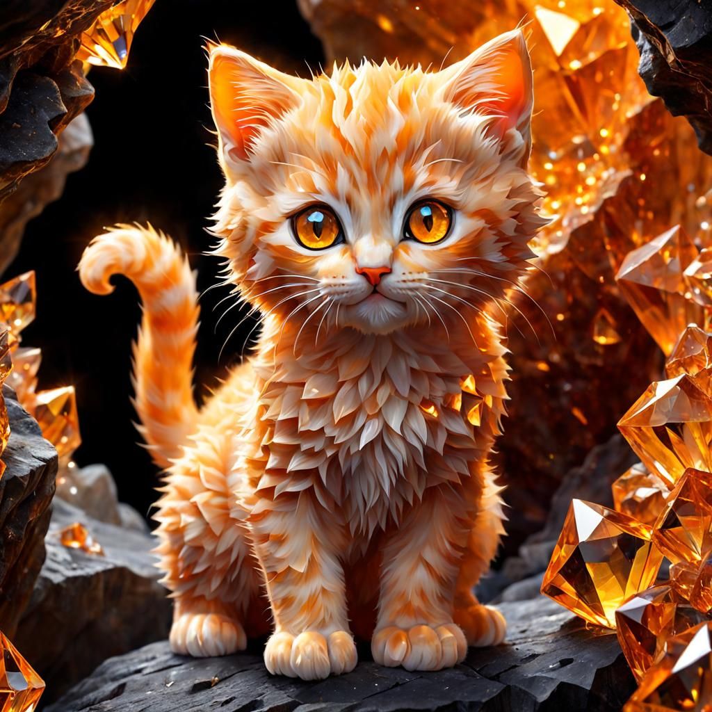 Adorable Crystalline Kitten with Golden Eyes