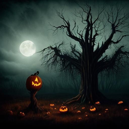 Eerie Jack-o'-Lantern in Abandoned Garden: Dark Fantasy