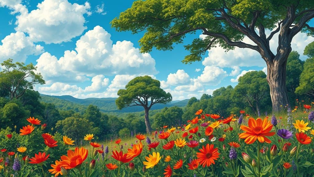 Vibrant Landscape in Bold, Whimsical Hues