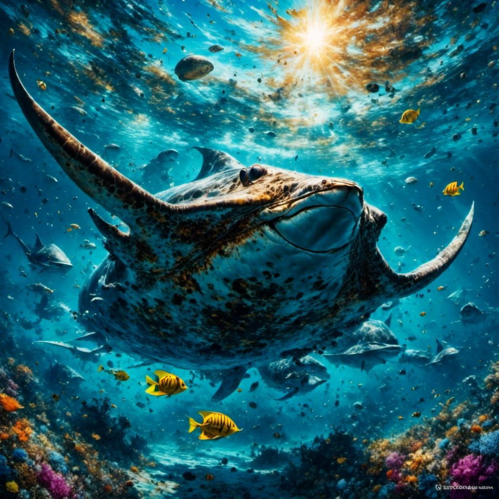 Manta Ray Swimming in Oceanpunk Style