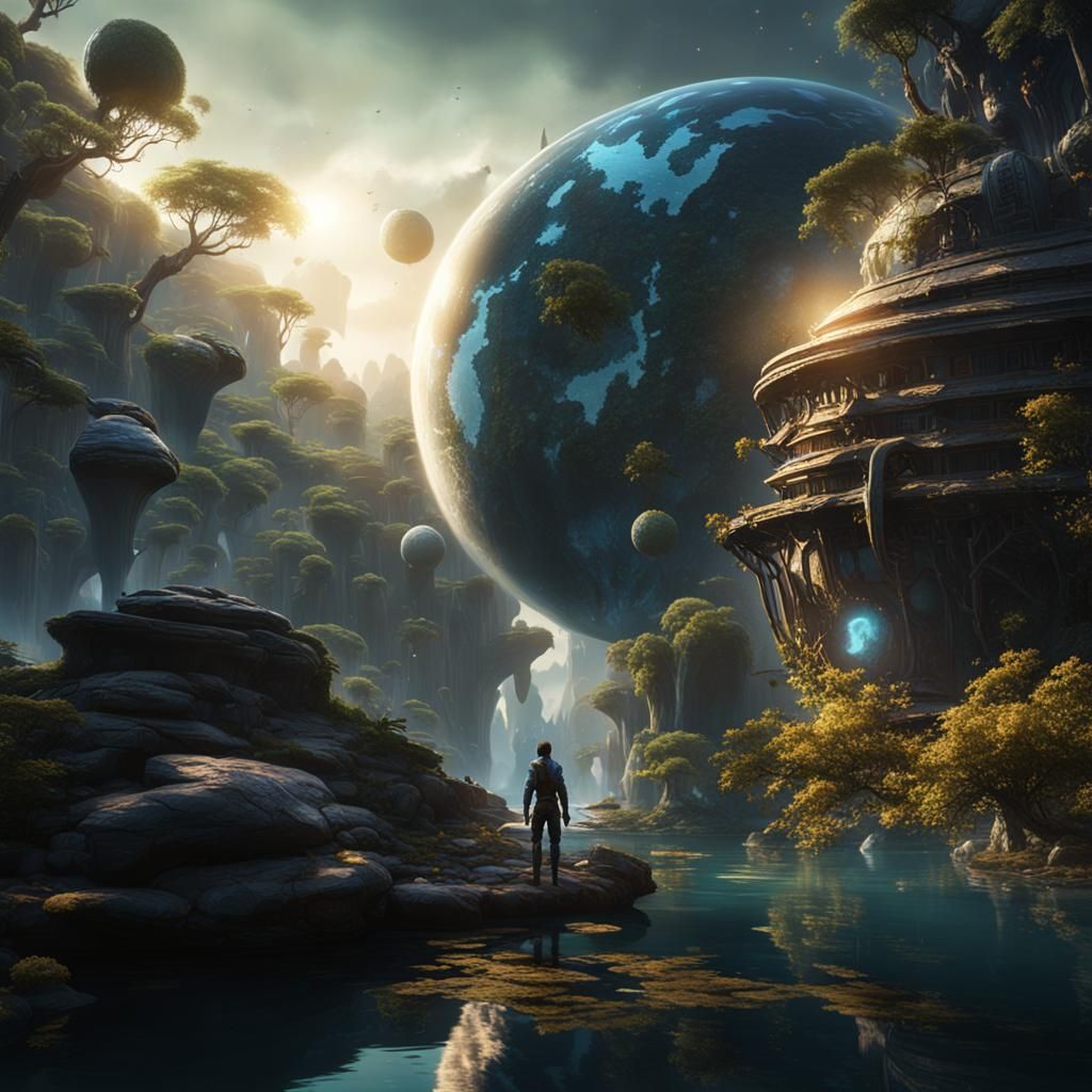 Avatar and Planet in Detailed Matte Painting