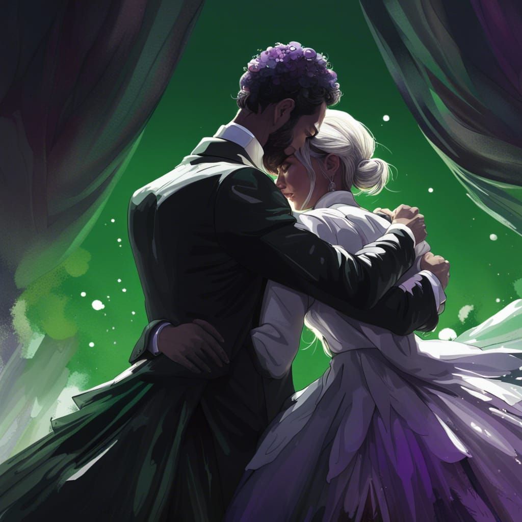 Embrace in Tuxedo and Dress: Digital Art