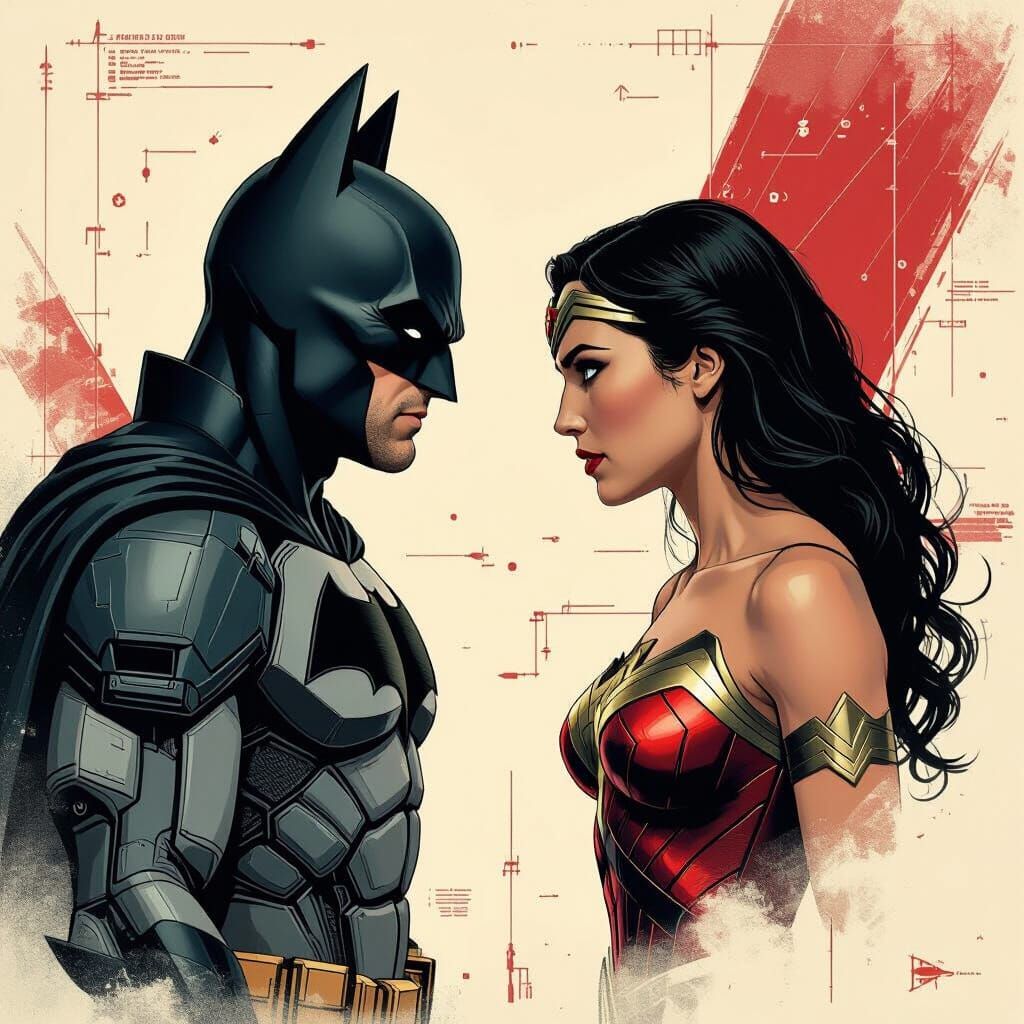 Batman and Wonder Woman: Intense Standoff in Comic Realism