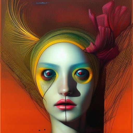 Girls in Blue, Green, and Purple: Surreal Art
