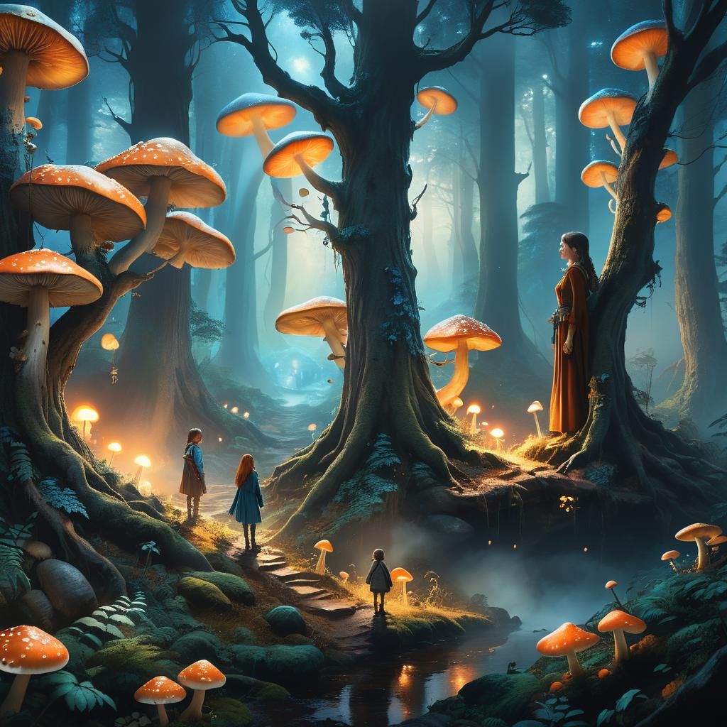 Mystical Forest Scene with Glowing Elements