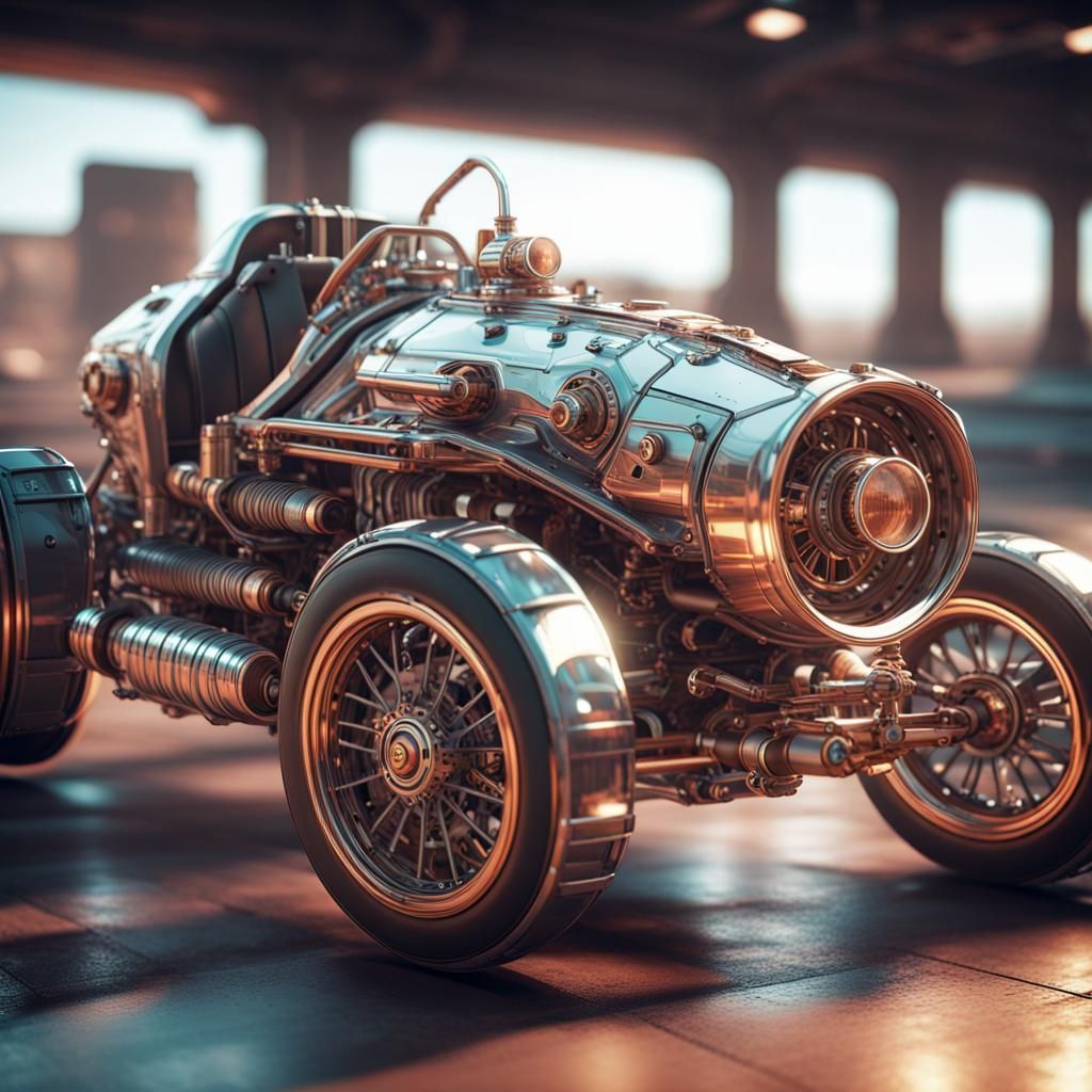 Steampunk Race Car in Retro-Futuristic Style