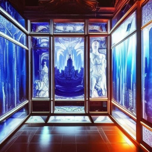 Ghosts in Glass Box with Blue Flames
