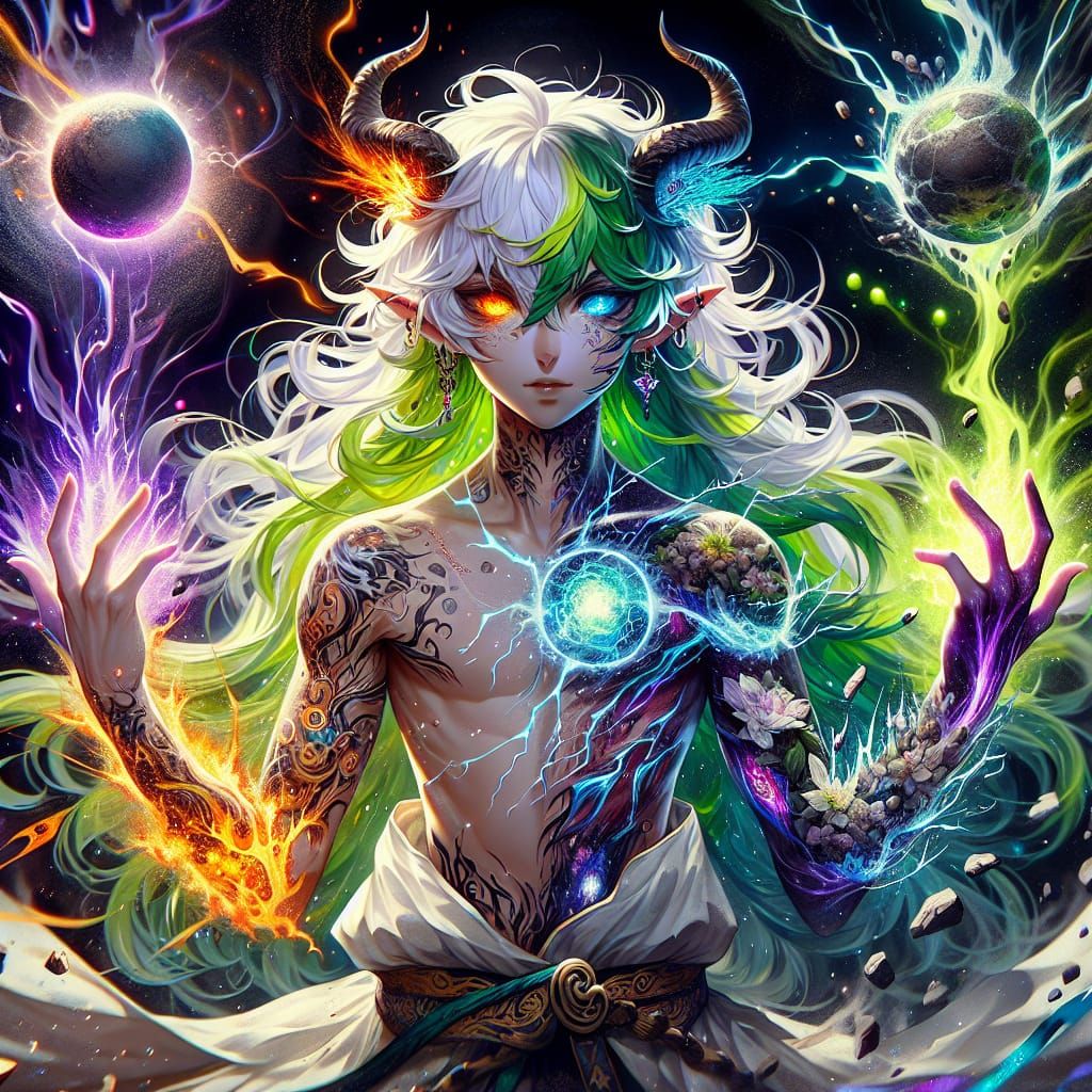 Anime Satyr Elementalist Unleashes Cosmic Powers