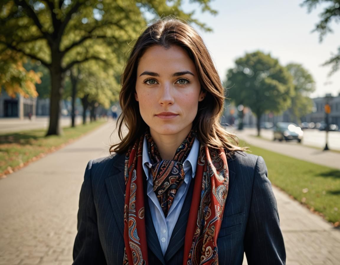 Professional Portrait of Woman in Pinstripe Suit