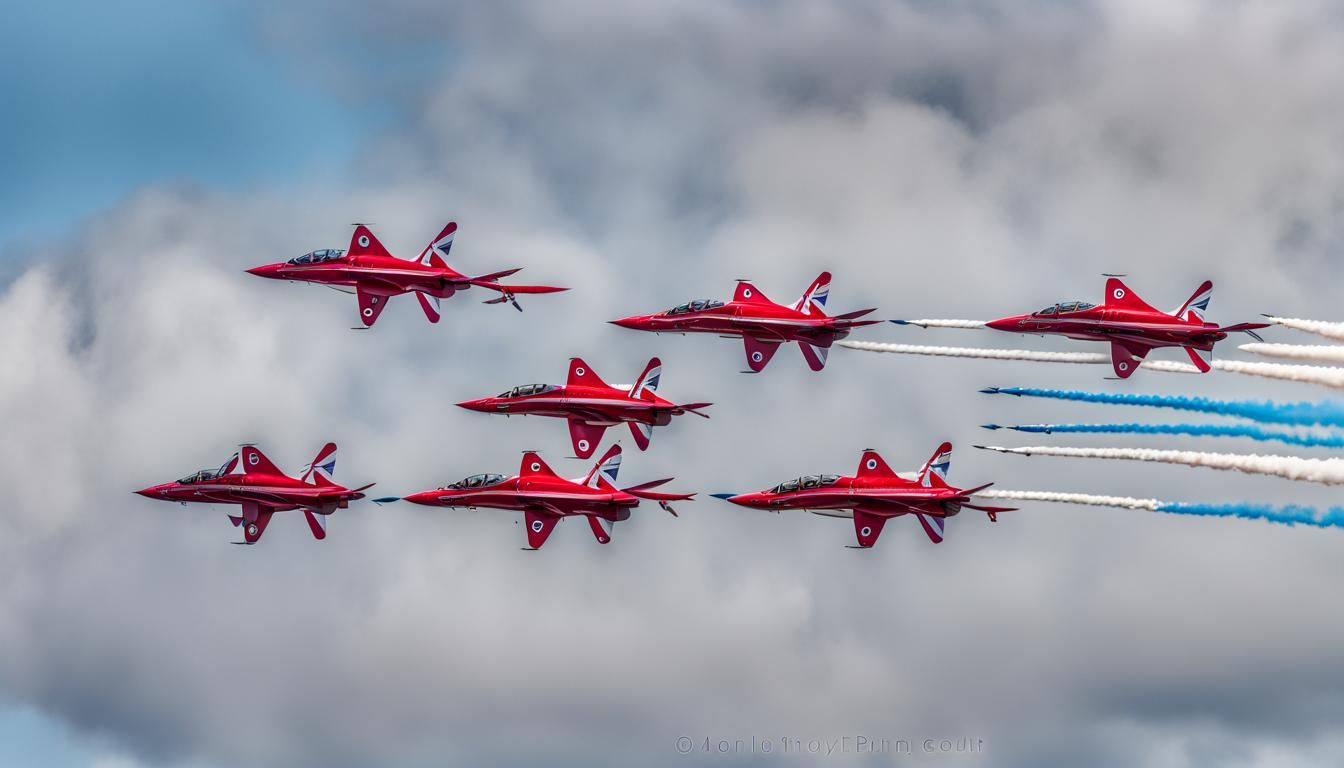 Red Arrows Aerobatic Team in Formation