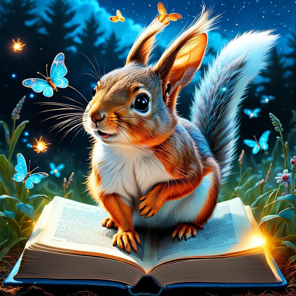Squirrel's Flight: A Whimsical Fantasy Illustration