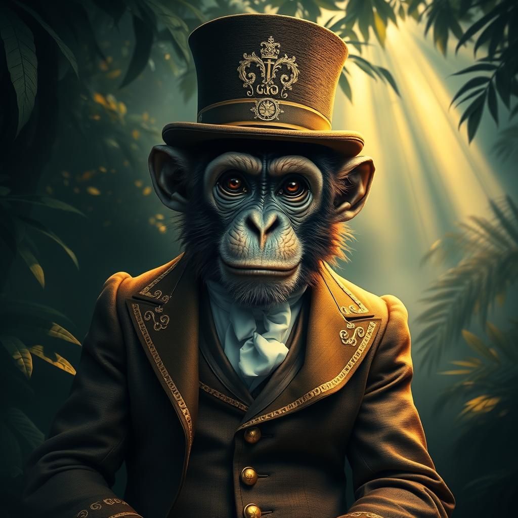 Victorian Monkey in Jungle, Digital Matte Painting