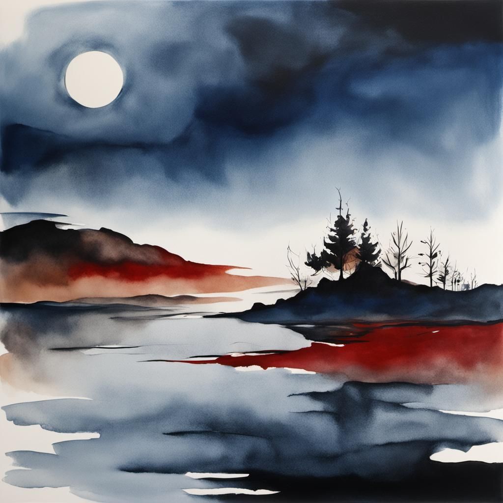 Minimalist Ink Painting on White: Tranquility and Depth