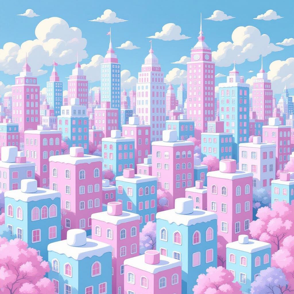 Marshmallow Cityscape in Pastel Hues