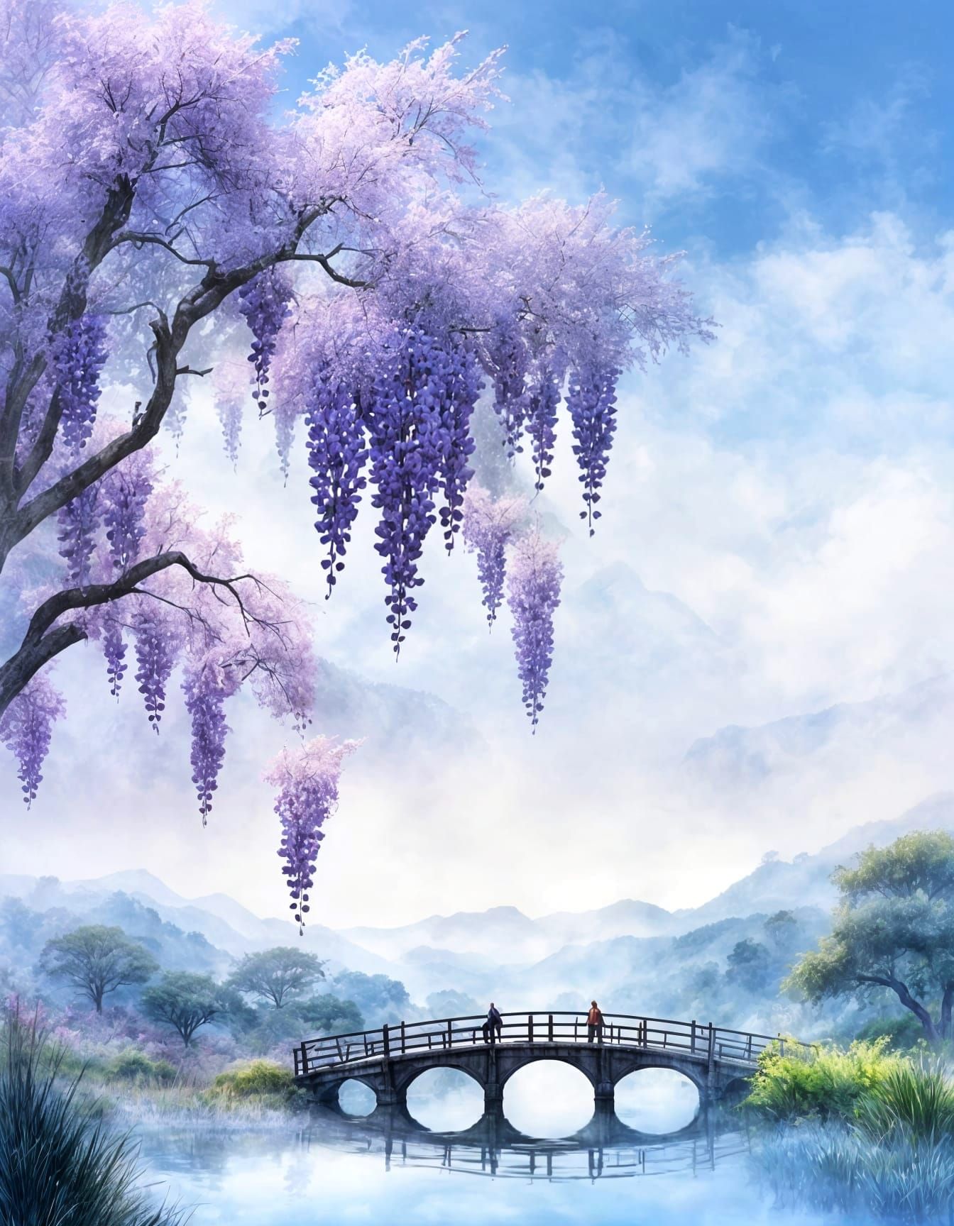 Traditional Asian-Inspired Wisteria Tree Landscape