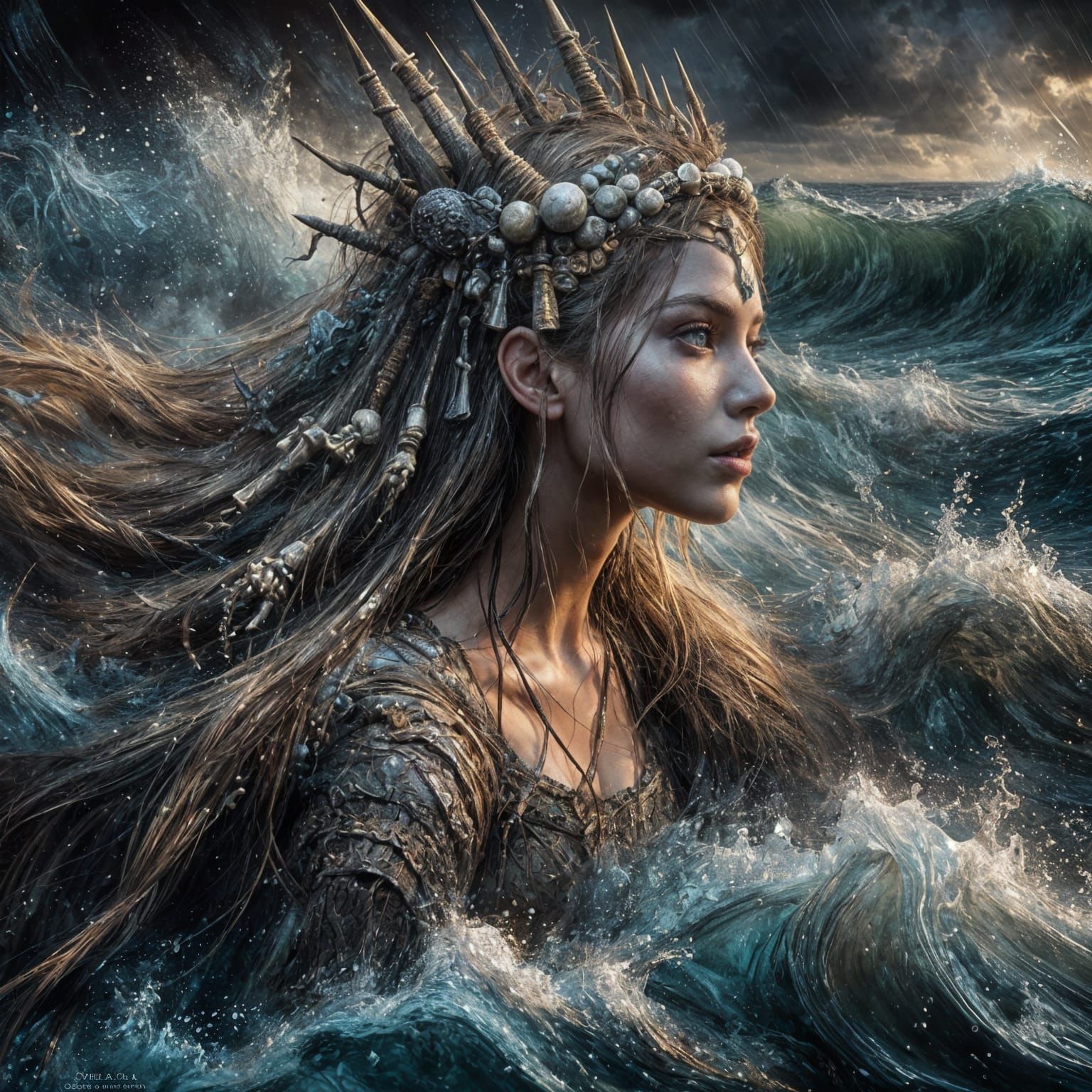 Viking Mermaid Goddess of Storms: Impasto Concept Art