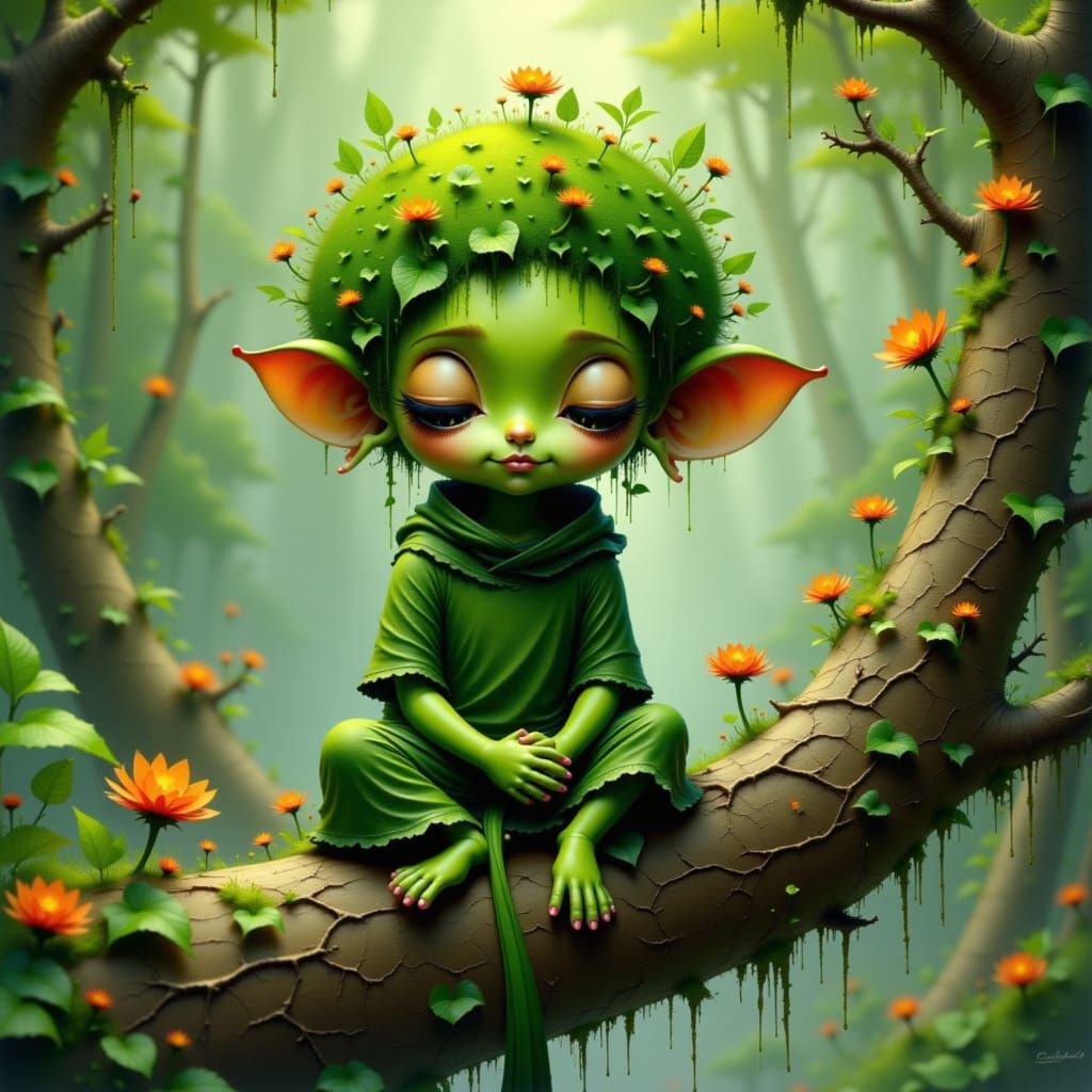 Kodama in Lush Forest: Whimsical Animation Style