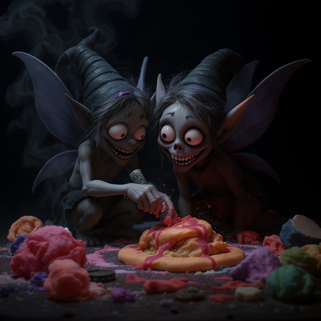 Macabre Play Dough Pixies in 3D Pixar Style