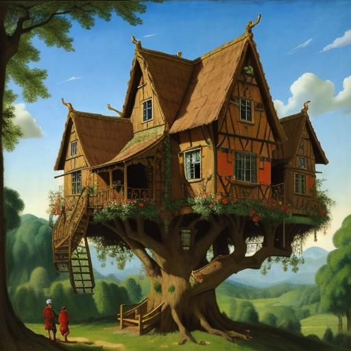 Enchanted Treehouse Village: An Artistic Fusion