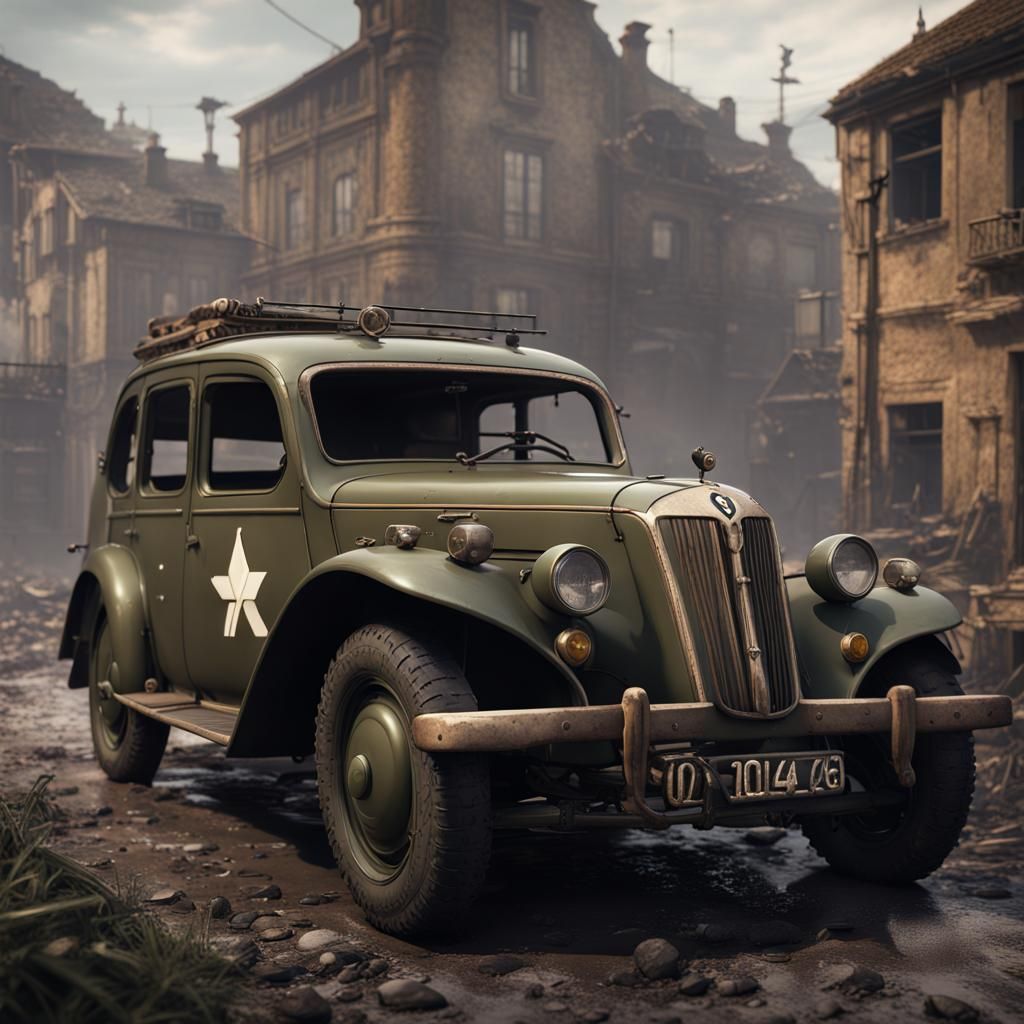 Renault Logan in World War 2: Detailed Matte Painting