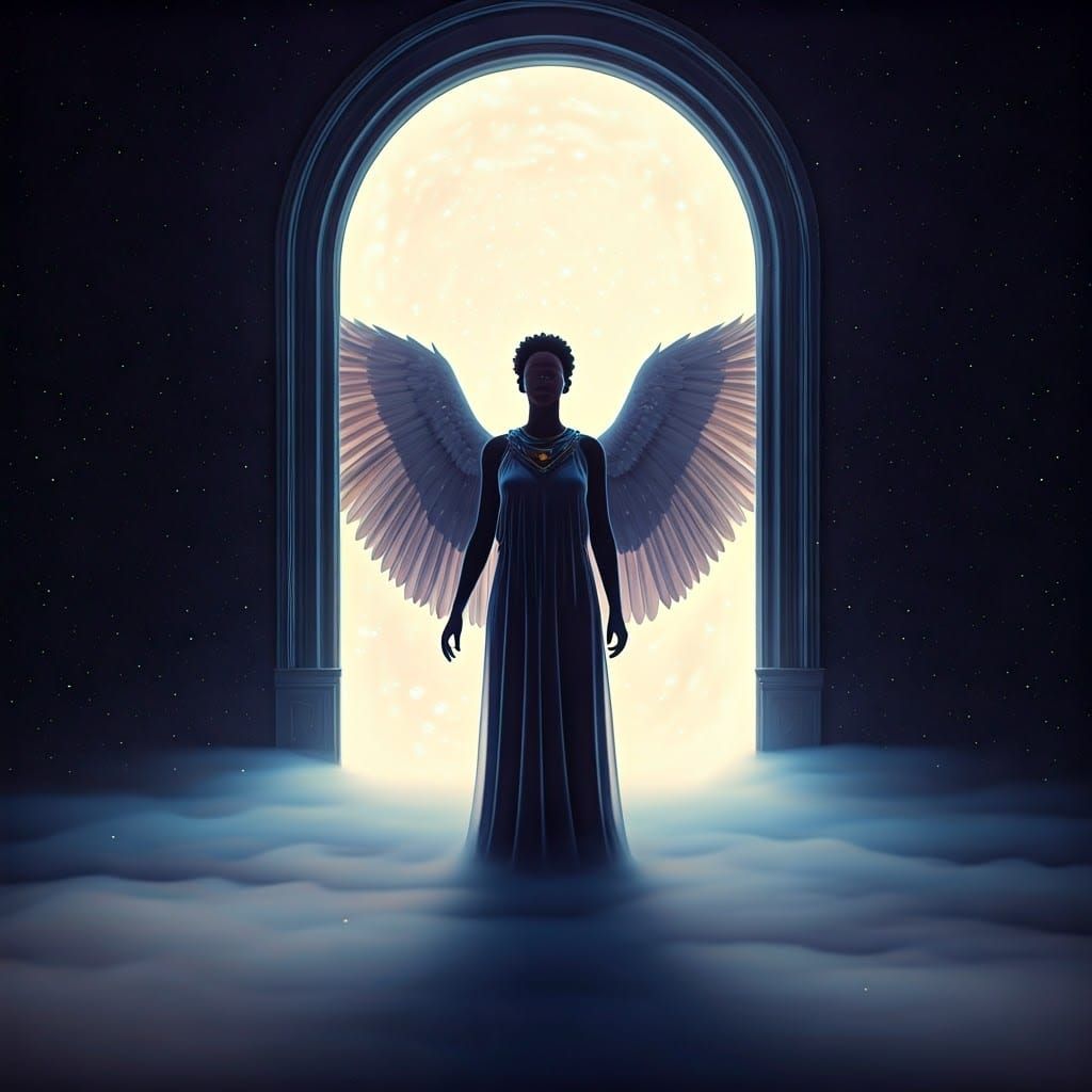 Mystical Entity Unveils Heavenly Portal in Ethereal 3D