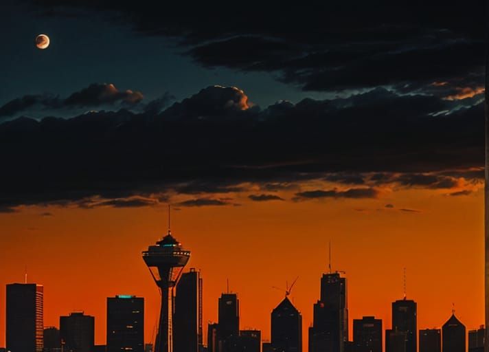Seattle Cityscape at Dusk in Vibrant Hues