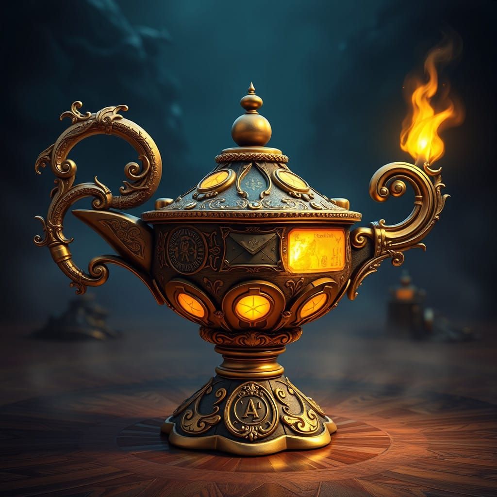 Surreal Fantasy Lamp with Ethereal Telegram Interface