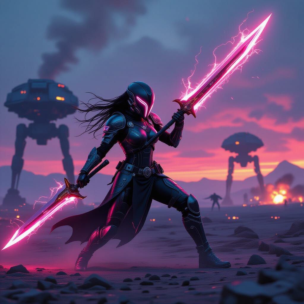 Cybergoth Warrior on Alien Battlefield in Cyberpunk Style