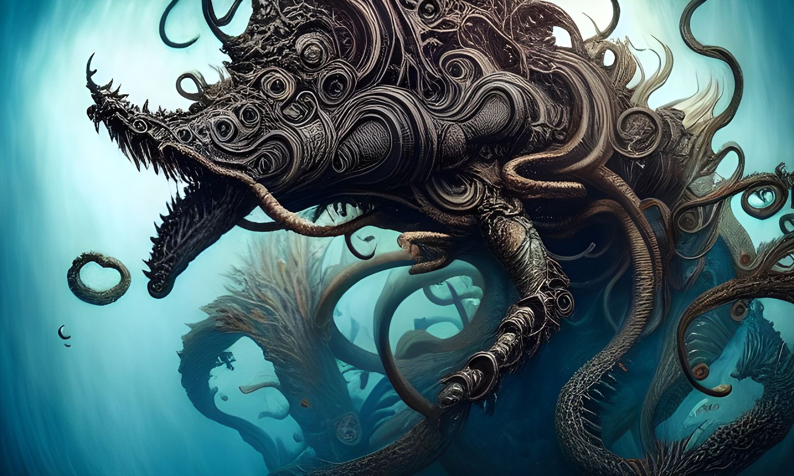 Rococo Underwater Monster in Hyper-Detailed Style