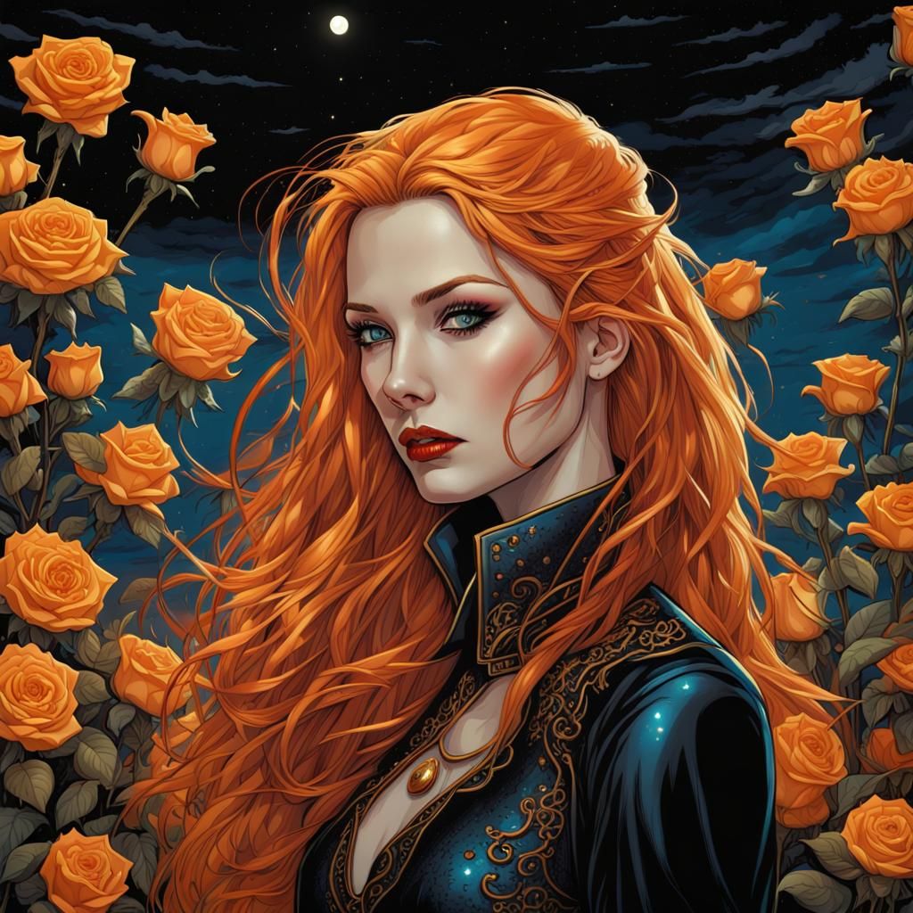 Gothic Vampire Woman Portrait in Comic Book Art Style