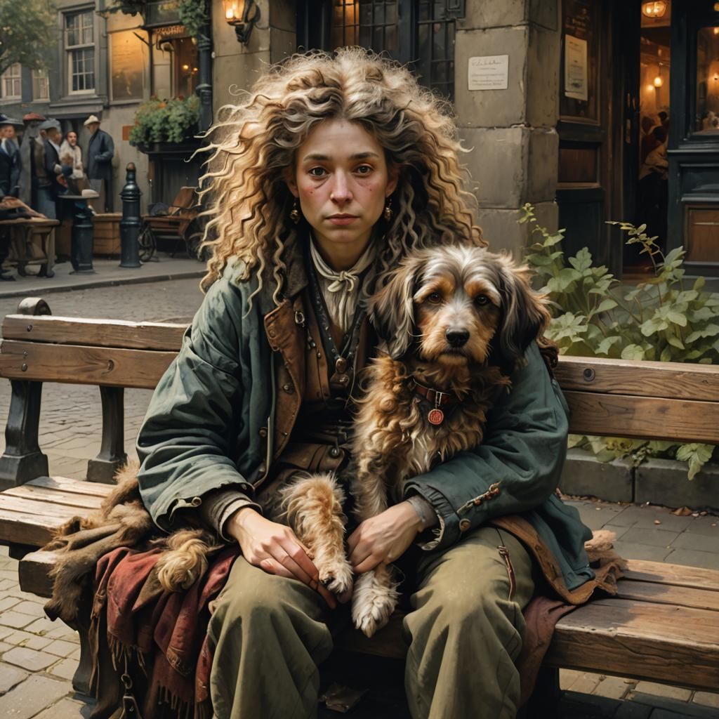 Dog and Girl on Bench as Matte Painting