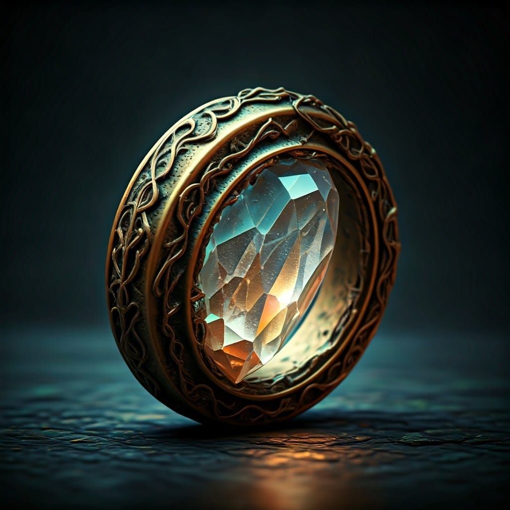 Ethereal Brass Clockwork Ring with Glowing Crystal Facet