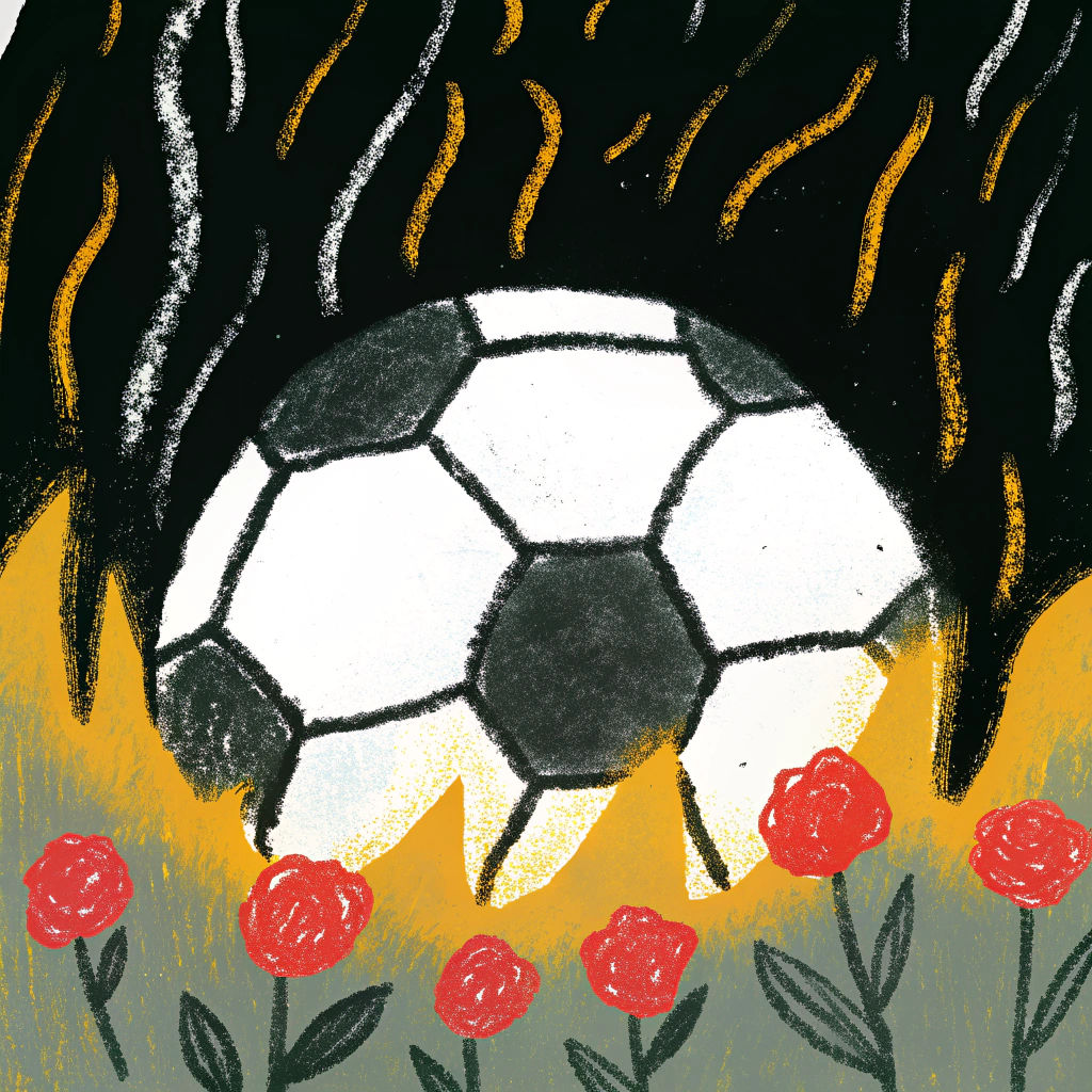 Soccer Ball Surrounded by Fire and Roses