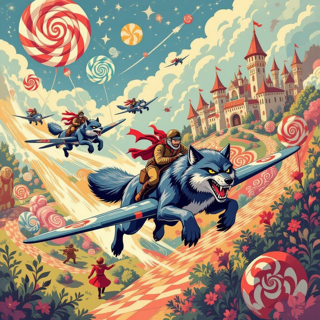 WWII Werewolf Squadron in Candyland, Vintage Comic Art